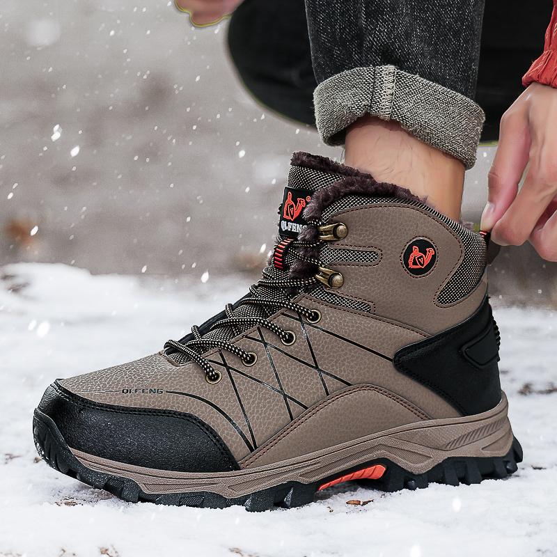Hochwertige Herrenmarken High-Top Lederstiefel, Winter Baumwollgefütterte Stiefeletten, Rutschfeste Wanderstiefel und Outdoor-Wanderstiefel