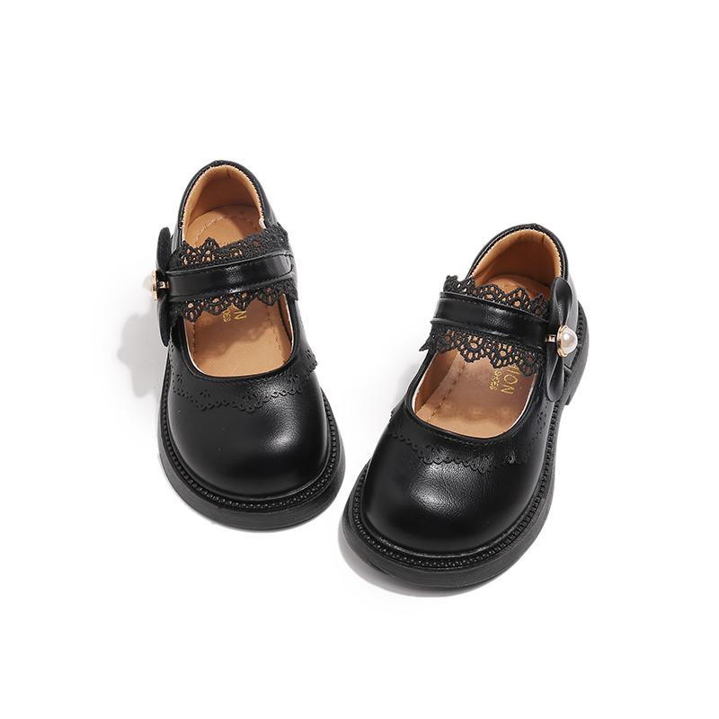 Flickor Läderskor Halkfria Mjuka Sulor Barn Prinsessskor Spets Söta Pärlor 2025 Nya Barn Ballerinaskor Runda Tår Söta Rosetter