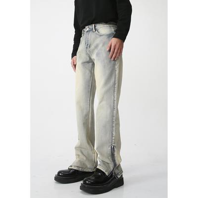Men's Summer New Product Straight Tube Retro Vintage Vintage Pants with Zipper Slit Design Jeans