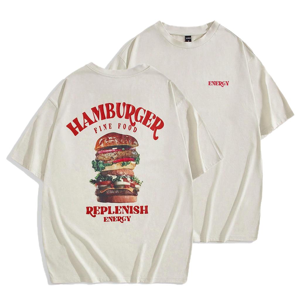 A Huge Hamburger T-Shirt Male Summer Comfortable Tee Shirts Breathable Soft Cotton Crewneck Top Multicolor Hip Hop Clothes
