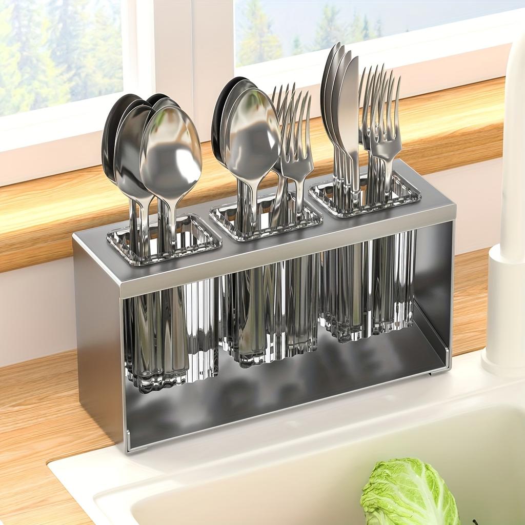 1PC Household Countertop Drain Rack Kitchen Knife and Fork Storage Rack Chopstick Tube Bathroom Toothpaste Makeup Brushing Rack