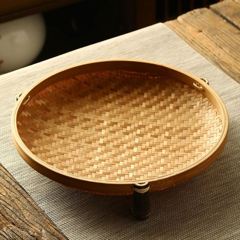 Handcrafted Bamboos Snacks Plate Lightweight Portable Fruit Dessert Tray For Kitchen Dining Outdoor Event