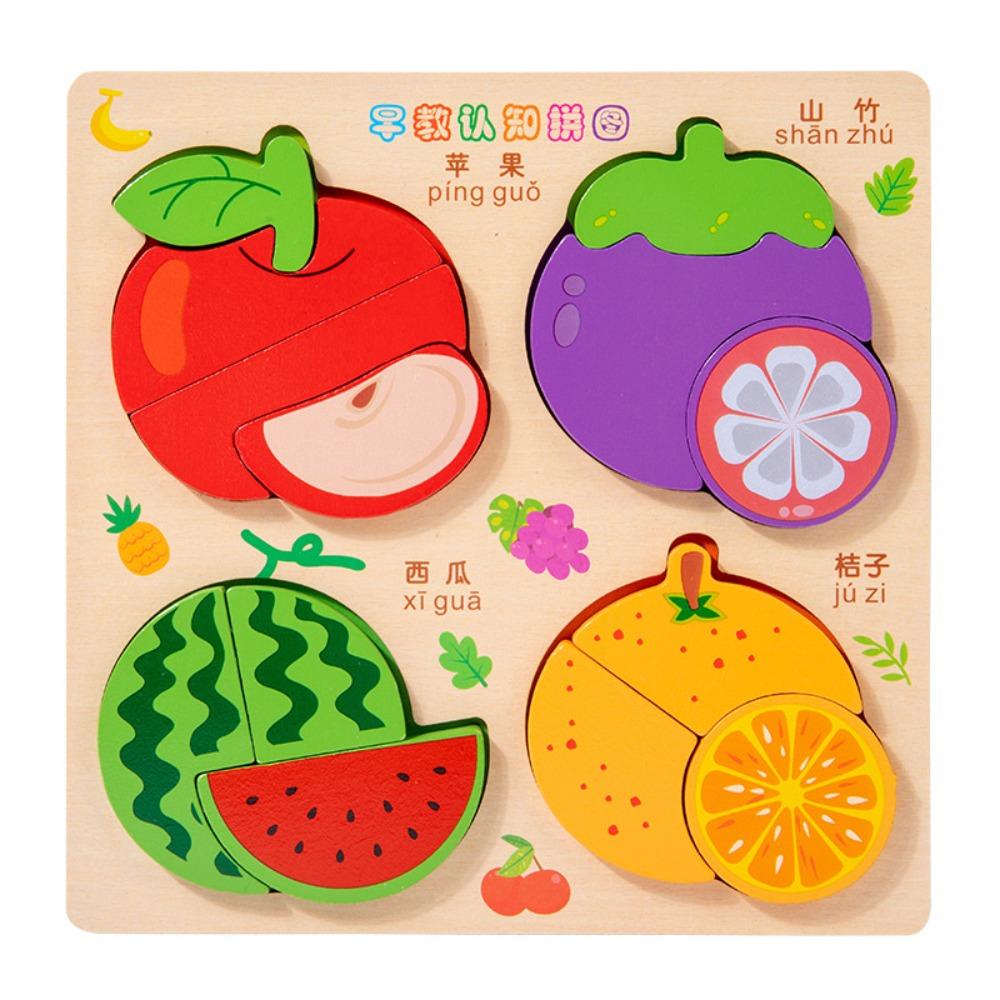 

3D Animals Jigsaw Toys Cartoon Early Educational Toys New Wooden Puzzle Gifts fruits