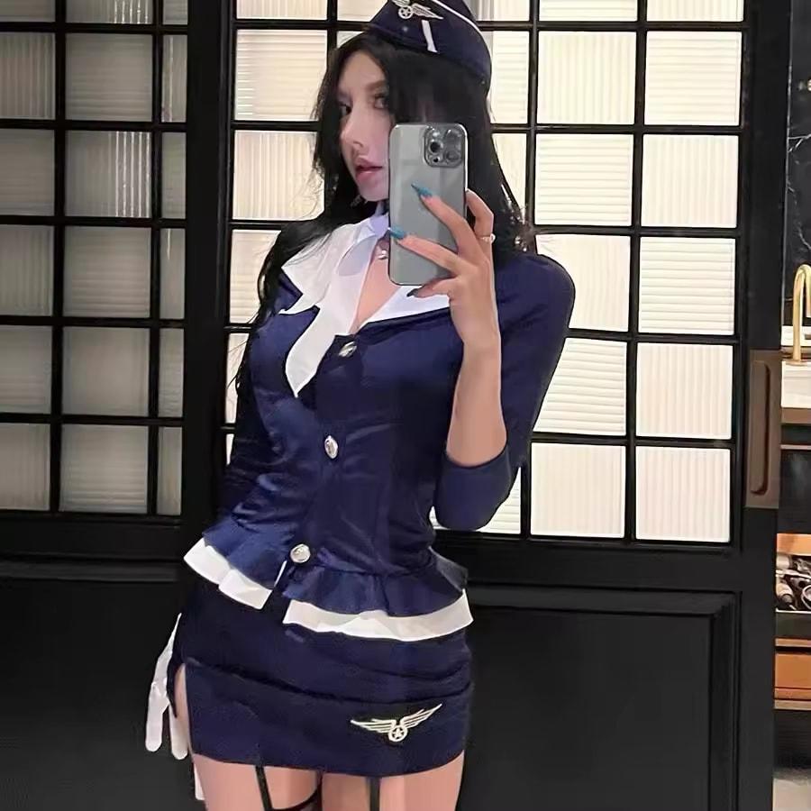 Stewardess Cosplay Damen Sexy Stewardess Sekretärin Reine Begierde Uniform Anzug Halloween Kostüm Kostüm für Rollenspielparty