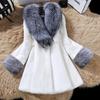 Fashion Faux Fur Coat Winter Jacket Women Imitation Fox Fur Collar Two Layers Cuffs Warm Outerwear