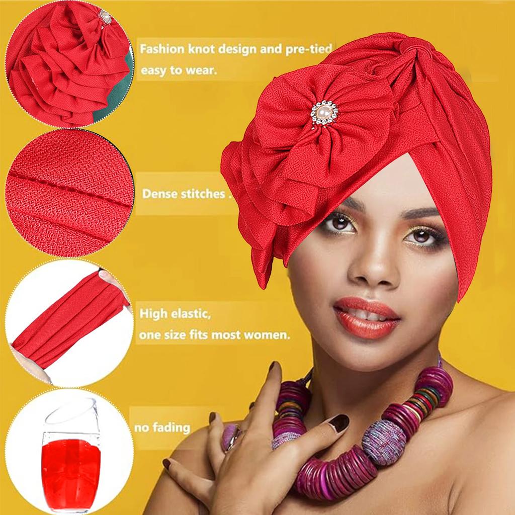 African Fashion Headband Hat Breathable Lightweight Flower Decoration Handmade Muslim Headband Hat 2025 New Gift