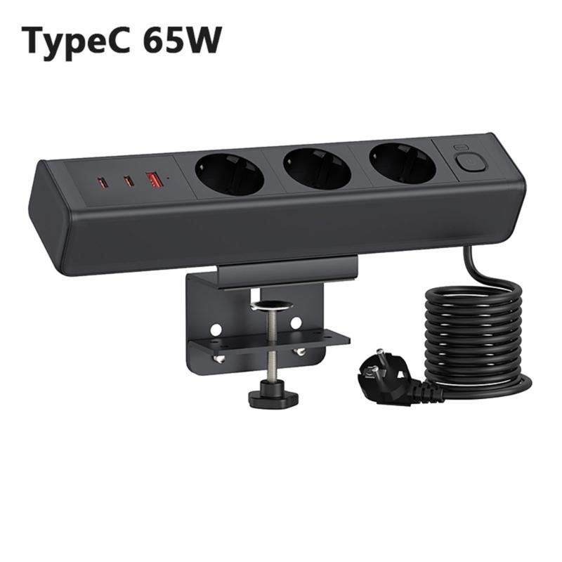 Clamp Mount Power Strips 3AC Outlets 3USB Port PD18W/65W Fast Charging Hubs 1.8Meter Cable for Home Office Desk