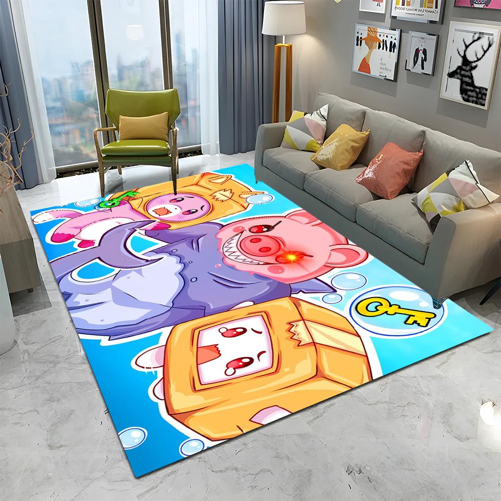 Happy Foxy Boxy and Rocky Lankybox Carpet Rug for Home Living Room Bedroom Sofa Doormat Decor,kids Area Rug Non-slip Floor Mat