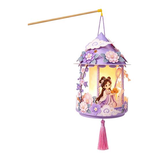 Traditional Palace Lantern Toy Chinese DIY Kit for Mid Autumn, Festival Handheld Glowing Autumn Decoration Paper Lamp with LED Light &