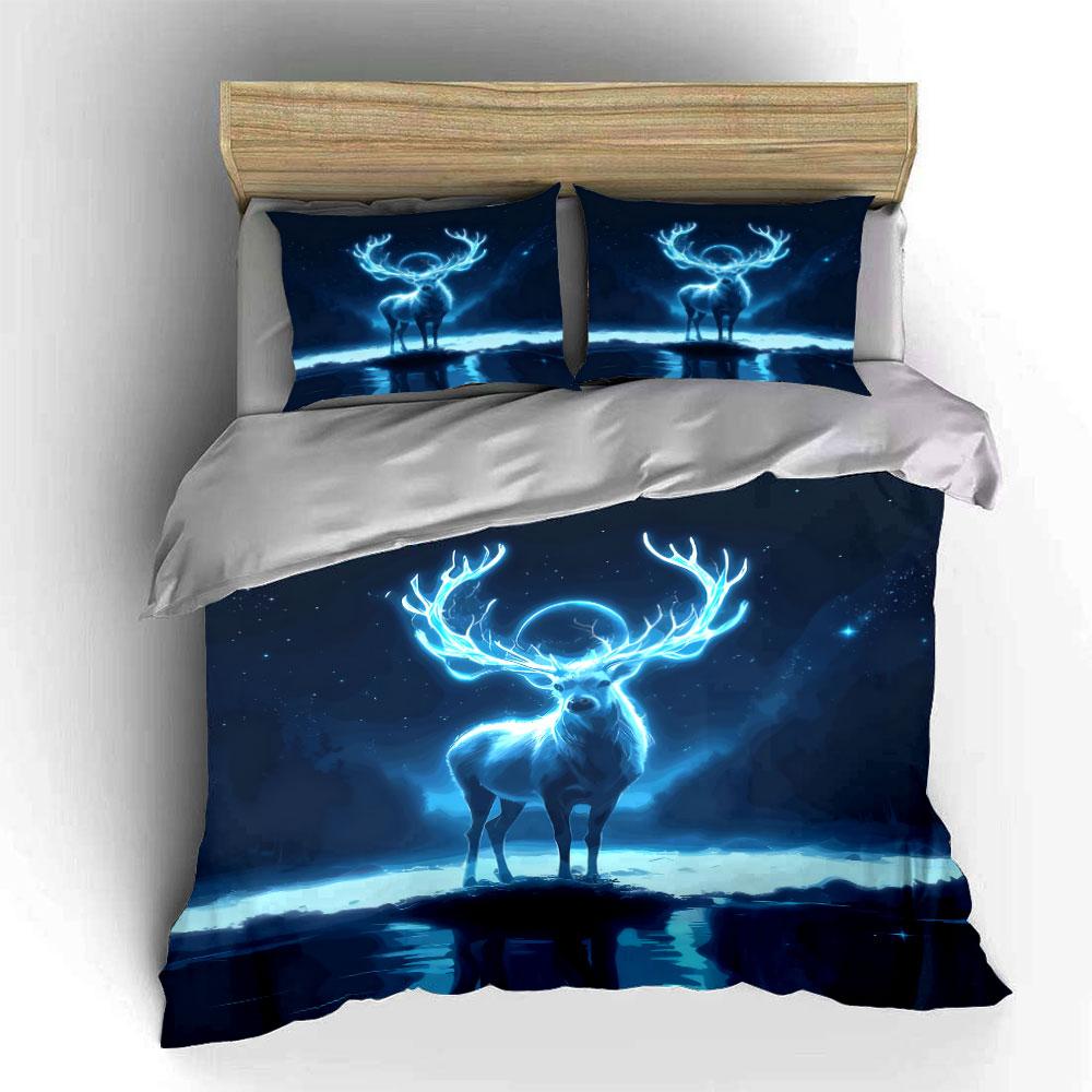 Glowing Deer Three-Piece Set Soft Comfortable Duvet Cover Bedding Set Included 1*Duvet Cover & 2*Pillowcases, Gift