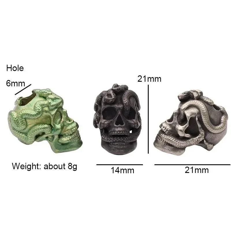 Double Snake Skull Head Brass Knife Bead EDC Outdoor DIY Paracord Accessories Woven Lanyard Pendant Jewelry Punk Bracelet Charms