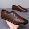 Casual Leather Shoes for Men Slip Resistant Soft Sole Trendy Loafers Comfortable Driving Shoes