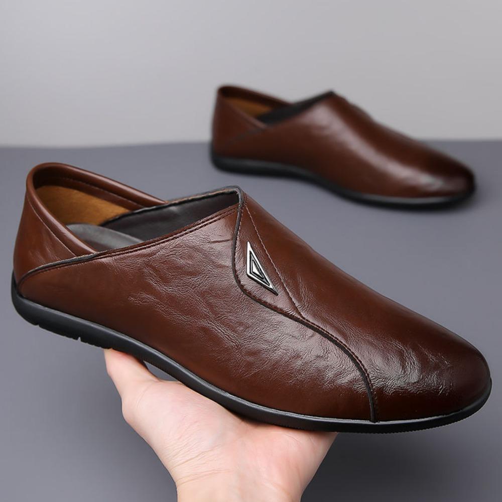 Casual Leather Shoes for Men Slip Resistant Soft Sole Trendy Loafers Comfortable Driving Shoes