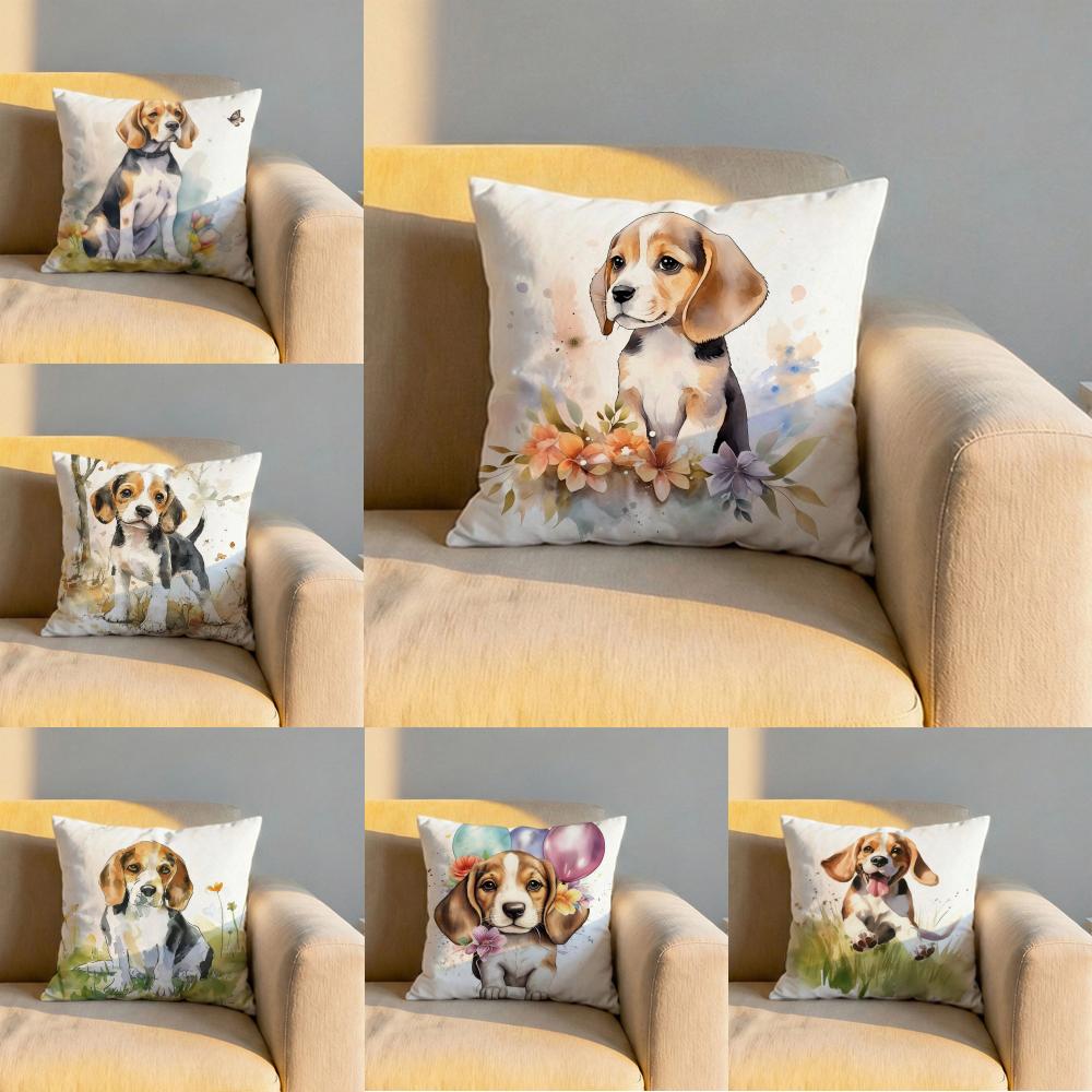Cute Beagle Pet Dog Cushion Cover Soft Reversible Durable Pillow Cover MultiScene Use for Home Car Daily Comfort