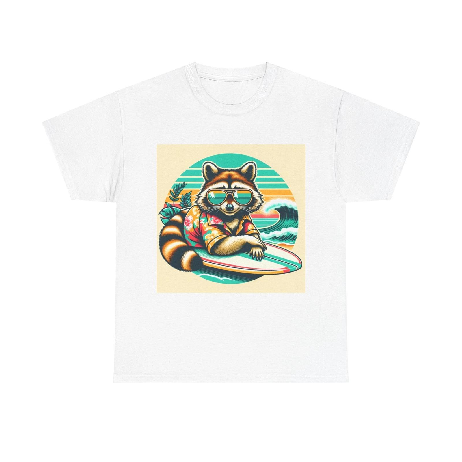 Unisex Adult T Shirt Sassy Raccoon Surfboard Retro Art 2XL