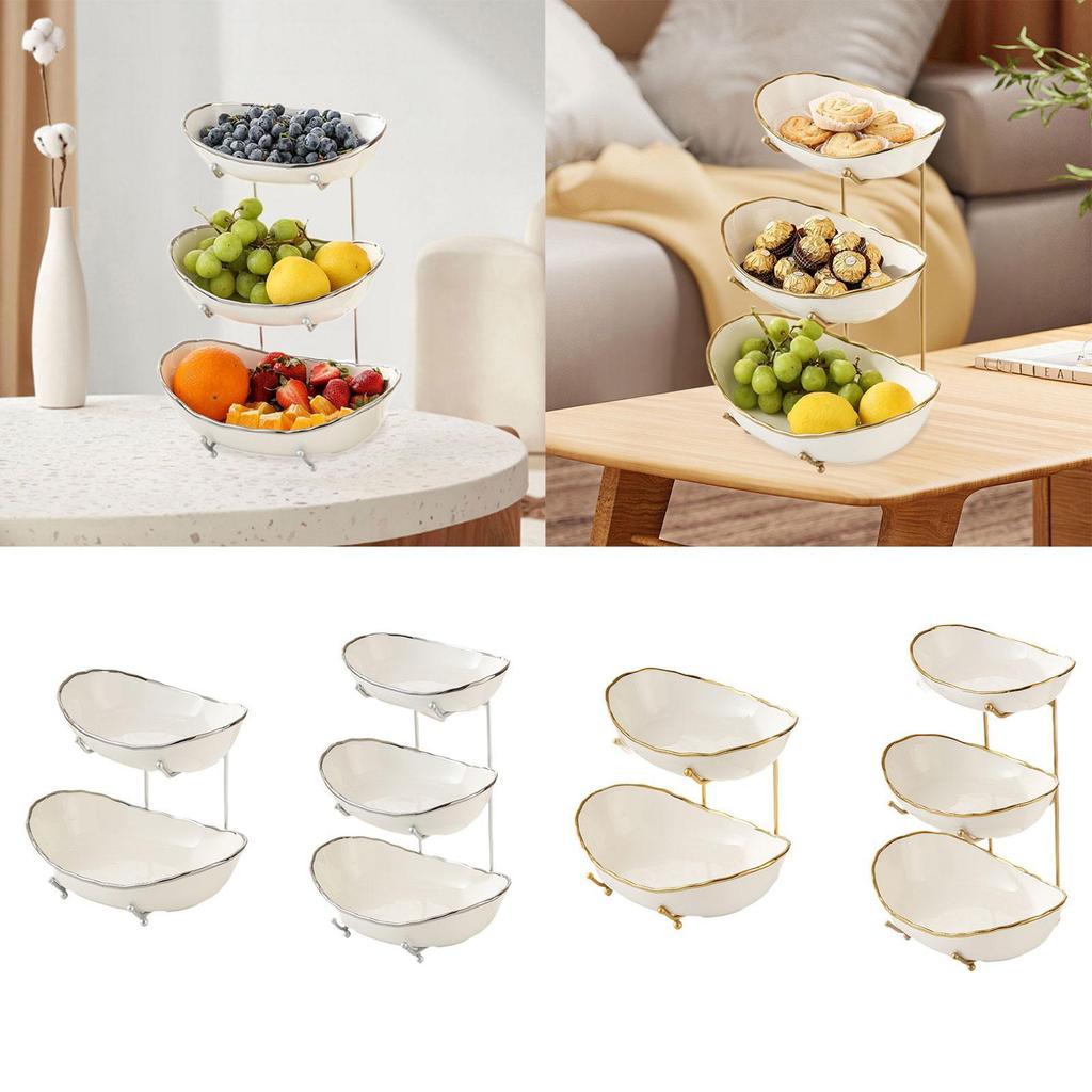 Ceramic Fruit Bowl for Kitchen Counter Porcelain Multi Layer Modern Fruit Holder for Candy Cake Snack Kitchen Vegetable Storage
