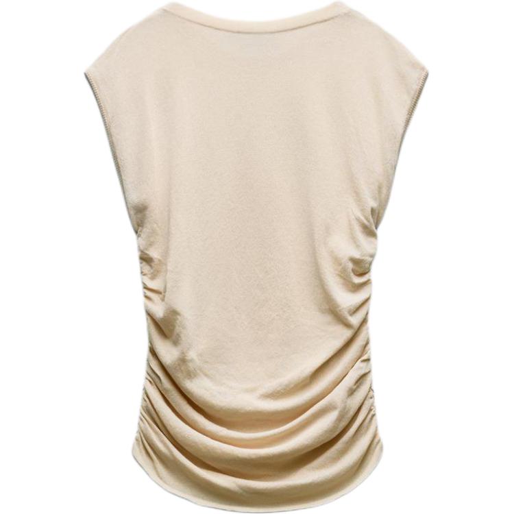 Zara Rundhals-Pullover Einfarbig Strick Ärmelloses T-Shirt Damenoberteile Beige 3519019-710