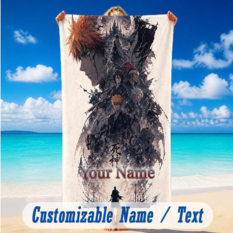 Beach Towel Custom Name Text, Quick Dry Large Towel For Beach HomeBleach Anime