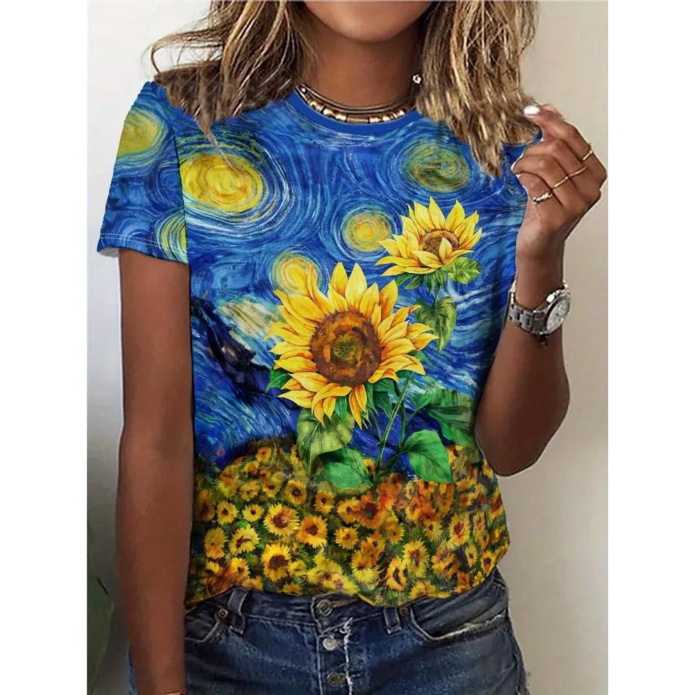 Comfortable Versatile Flower Print Short-sleeved Fashion Top Casual Simple T-Shirts Women’s