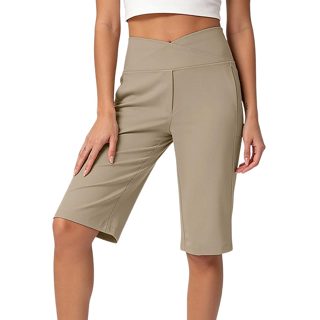 Women's Fashion -Color Stretch Yoga Cropped Pants With Pockets