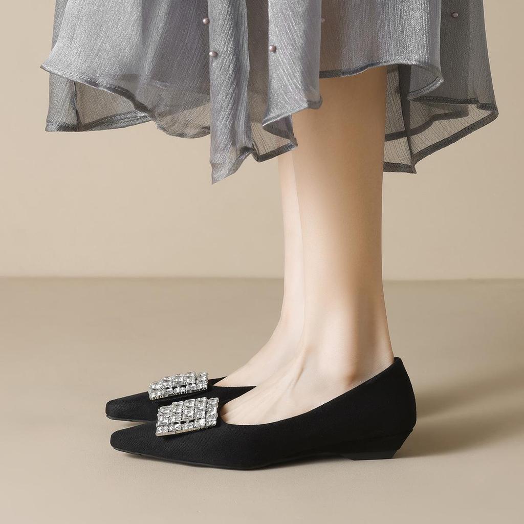 Spring 2025 Rhinestone Pointed-Toe Chunky Heel Loafers for Women