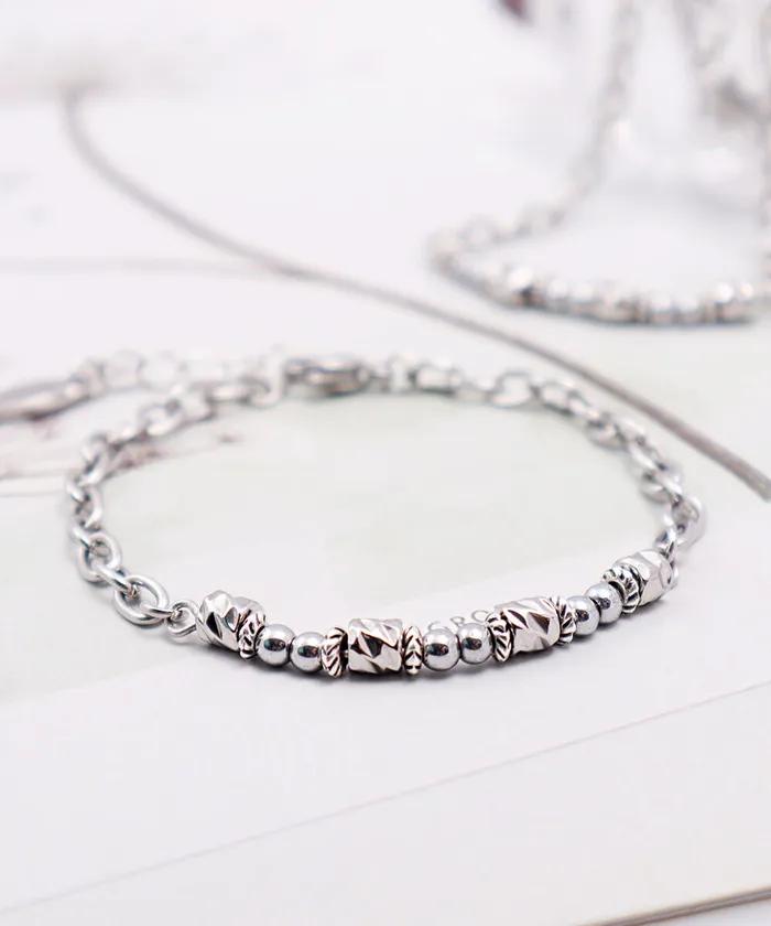 Surgical Chain Shine Mix Charm Layered Bracelet (PLT-BR-078_SV)