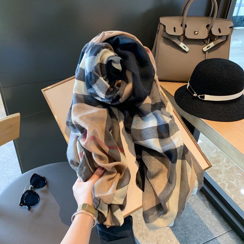 

Клетчатый шарф Женский хлопковый и льняной платок 180 * 90 см Длинный шарф на все сезоны