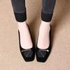 Shallow Single Shoes Autumn New French Square Head Soft Leather High Heels Shallow Temperament Comfortable Leather Shoes