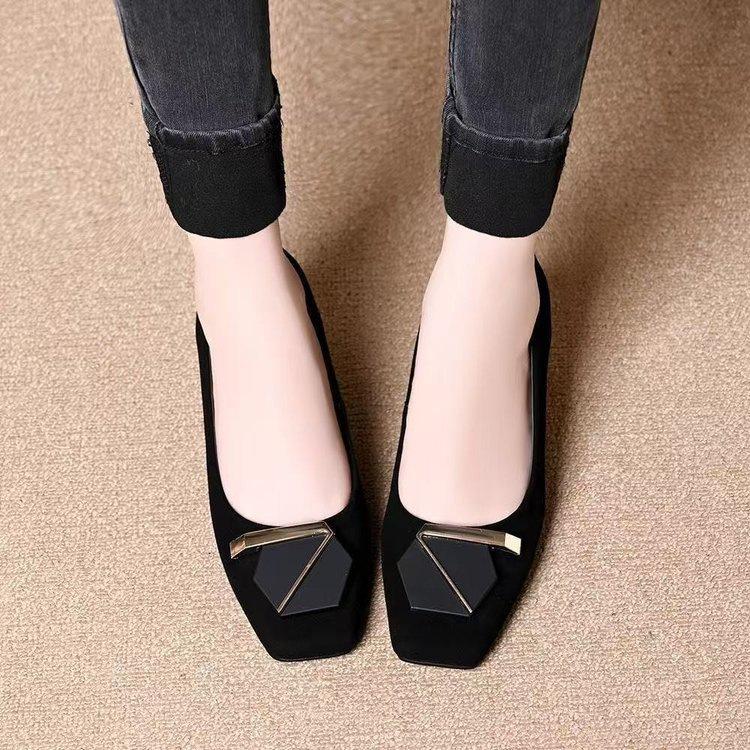 Shallow Single Shoes Autumn New French Square Head Soft Leather High Heels Shallow Temperament Comfortable Leather Shoes