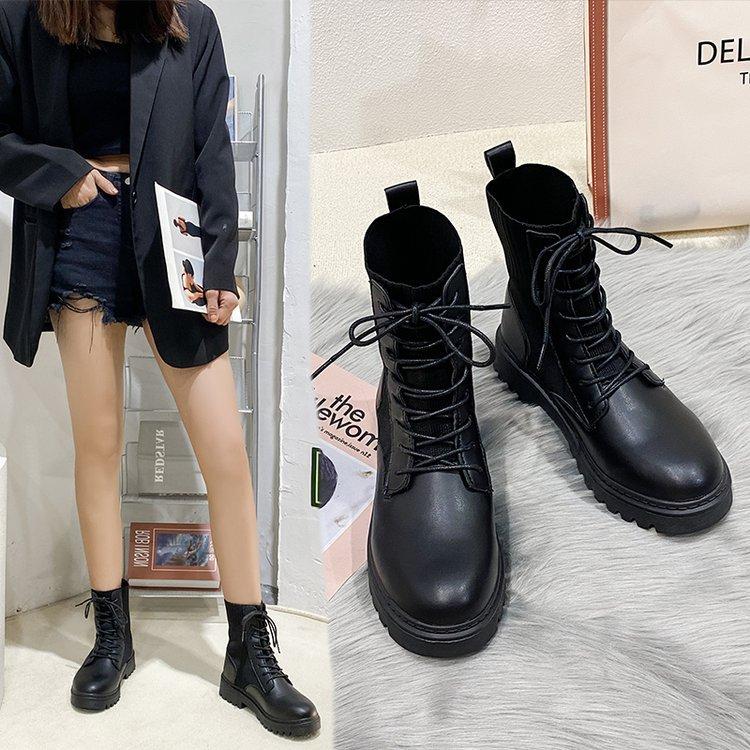 Black Martin Boots Women's 2025 Thick-soled Short Boots Flying Weaving Leisure Sports Lace-up Skinny Boots Children's Tide