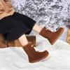 Modische Wildleder Schneestiefel Damenschuhe Winter Mittelhohe Stiefel Outdoor Mit Samt Gefütterte Damen Rutschfeste Baumwollschuhe Warme Flache Damenstiefel