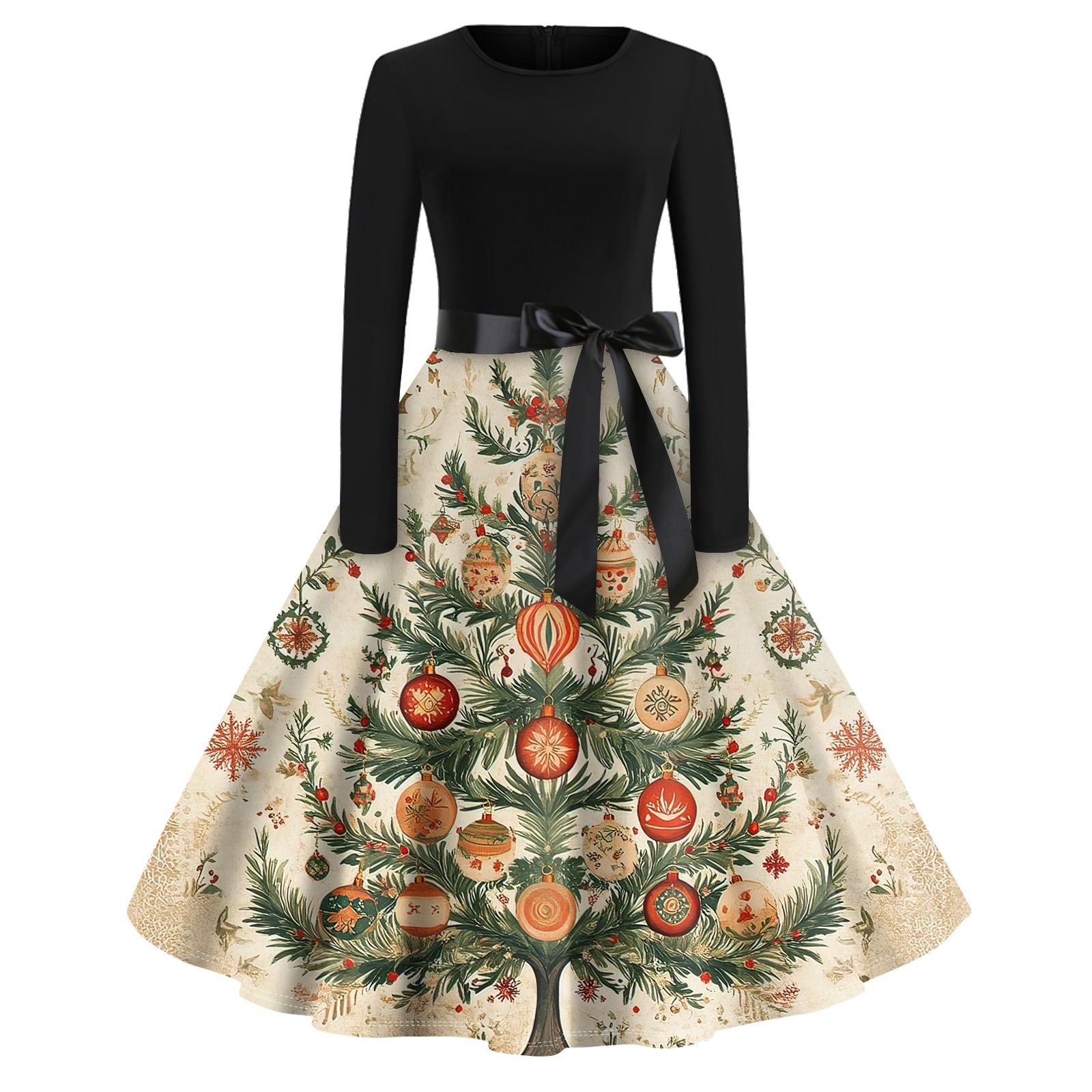 

Платье-клеш с принтом на Хэллоуин для женщин с длинным рукавом, повседневные платья с круглым вырезом и ажурной отделкой S хаки