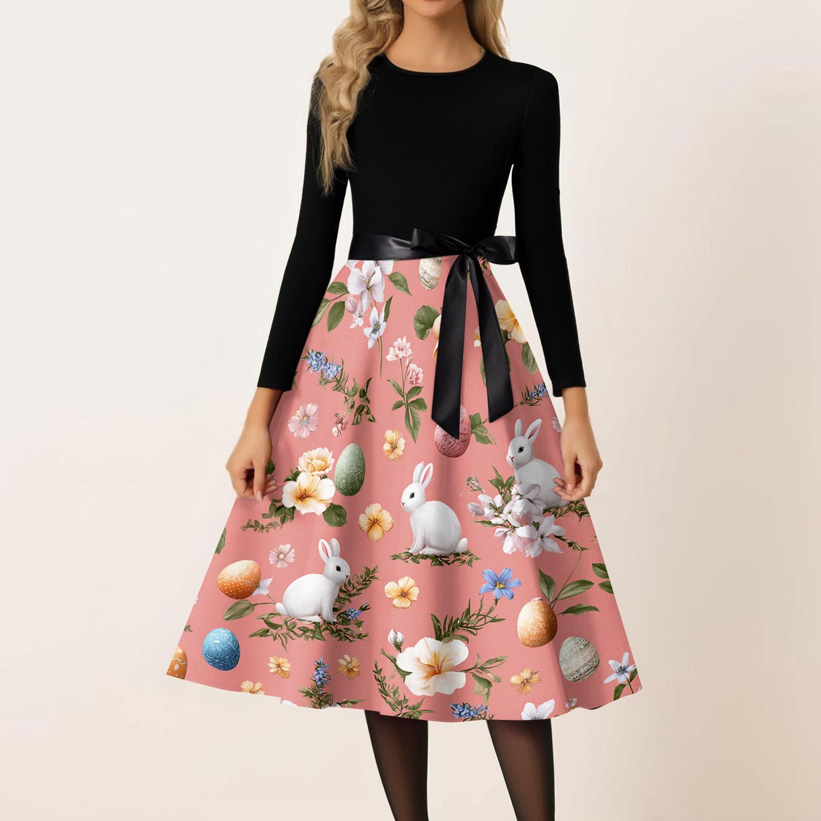 

Women s Casual Fashion Round Neck Carnival Printed Vintage Dress S