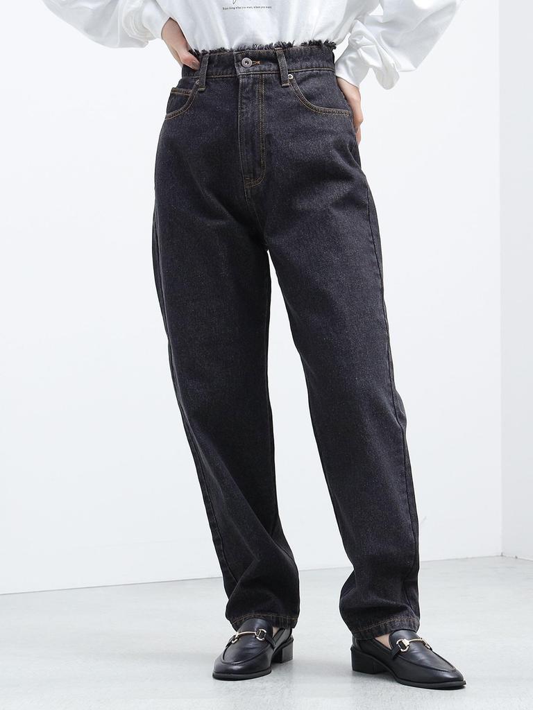 BEAMS HEART Denim Tapered Size Black Women's Pants, M,