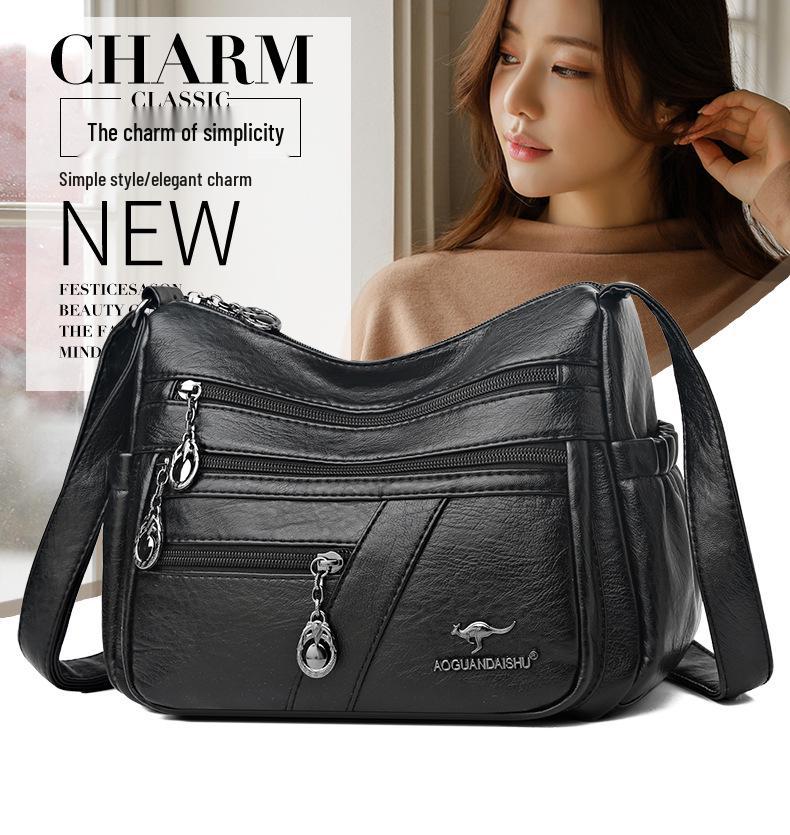2025 Soft Leather Handbag for Women - Stylish, Simple Crossbody & Shoulder Bag for Middle-Aged Ladies