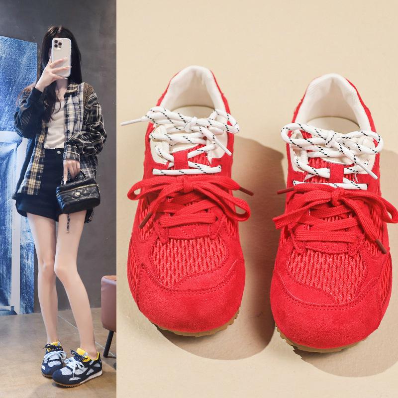 Mesh explosion inner height increase thin German training shoes women's breathable 2025 summer new casual Forrest Gump shoes sports board shoes