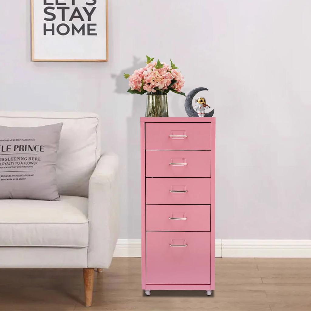Bymaocar 27 Inch Tall Pink File Cabinet on Wheels 5-Drawer Storage Cabinet Home Furniture for Kitchen, Bedroom, Office, Study