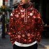 Men's Casual Loose Fit Hoodie with Christmas Print and Large Pockets