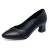 High Quality Thick Heeled Single Shoes Women's 2025 New High Heeled Shallow Mouth Comfortable Genuine Leather Office Women Shoes