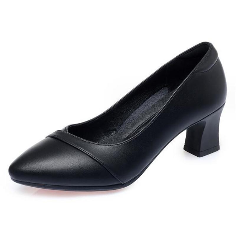 High Quality Thick Heeled Single Shoes Women's 2025 New High Heeled Shallow Mouth Comfortable Genuine Leather Office Women Shoes
