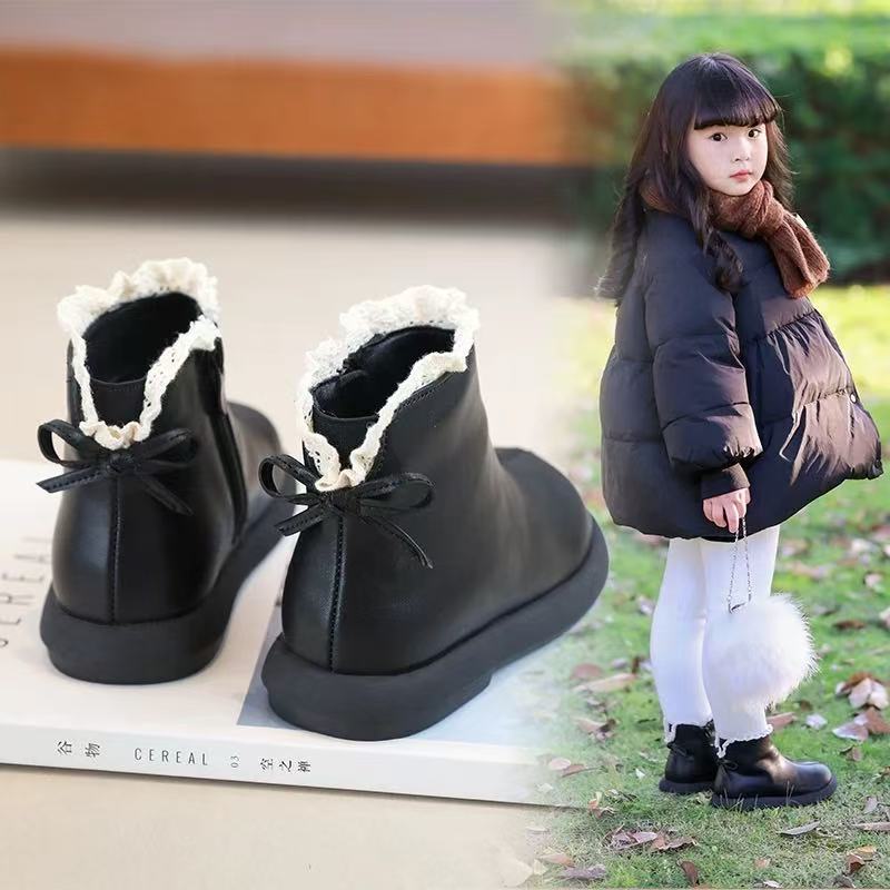 Girls boots winter white princess shoes children's short boots baby girl shoes velvet winter shoes little girl martin boots