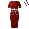 Women Plus Size Elegant High Waist Bodycon Short Sleeve Office Midi Pencil Dress