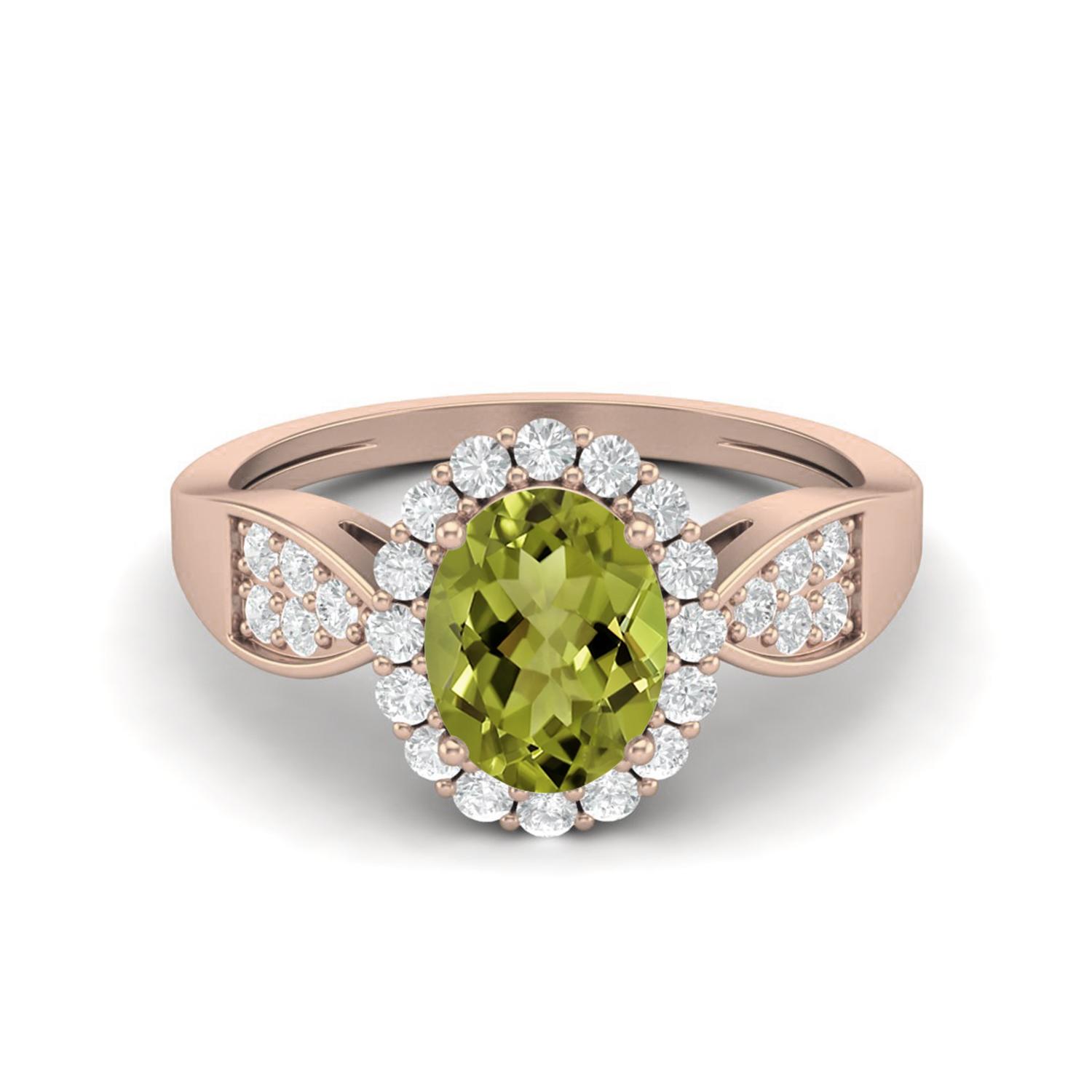 8X6mm Oval Peridot 925 Sterling Silver Rose Vermeil Solitaire Accents Women Engagement Ring 5 ярко-розовый