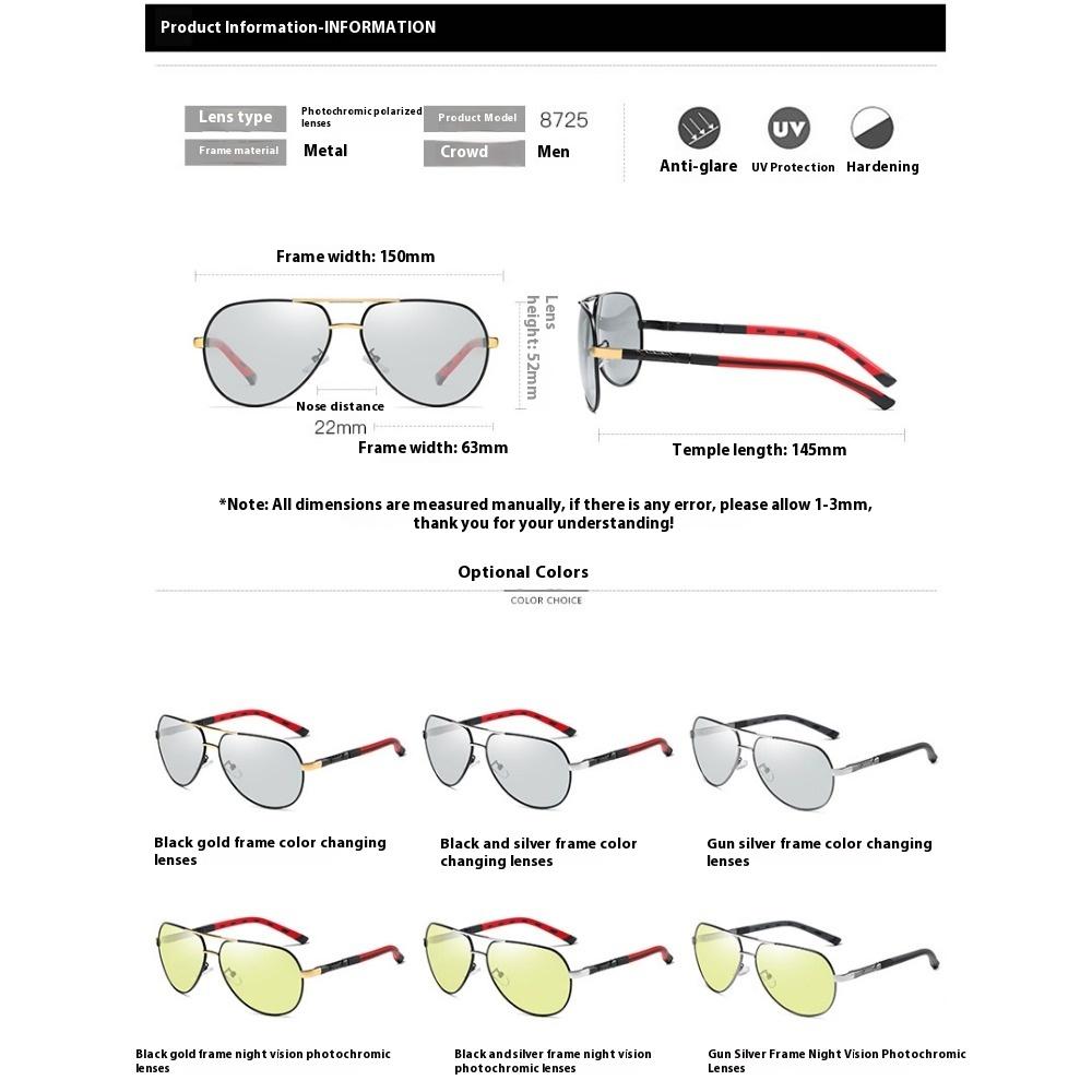 aoron Metal Polarized Color Changing Glasses Round Toad Glasses Driving Sunglasses Night Vision Glasses