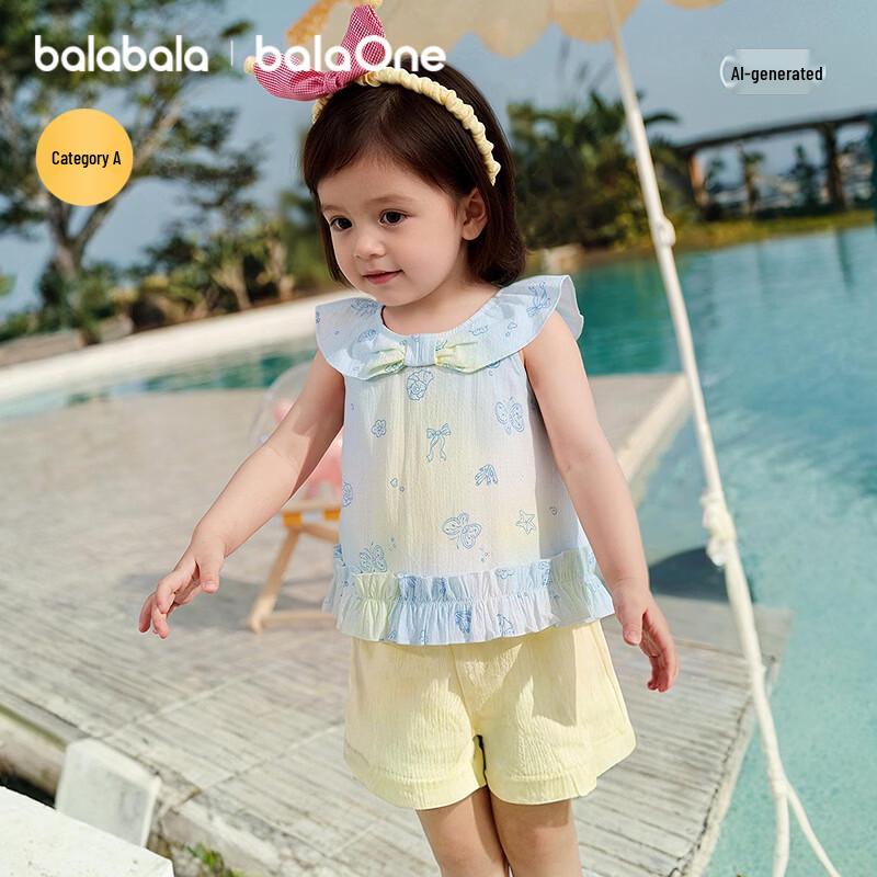 Balabala Girls' Summer Short-Sleeved Two-Piece Set