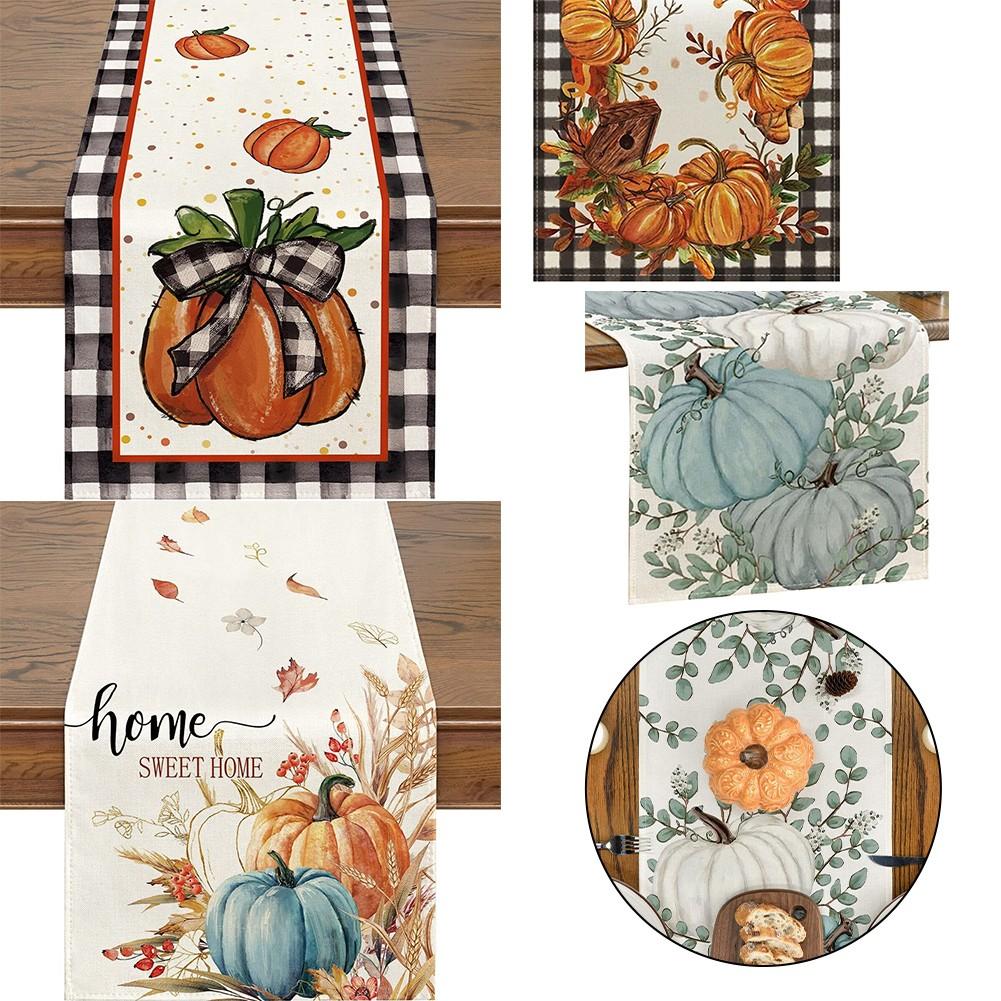 13*72IN Pumpkin Maple Leaf Print Table Runner Tablecloth Kitchen Table Décor