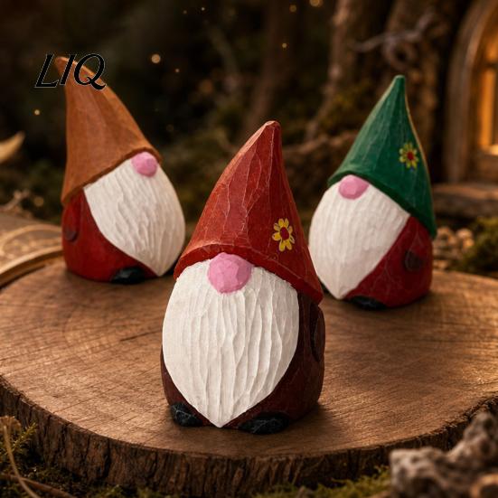 Rustic Farmhouse Gnome Ornament Wood Carved Figurine, Faceless Dwarf Statue, Seasonal Statue Handmade Mini Sculpture for Christmas Party Decoration