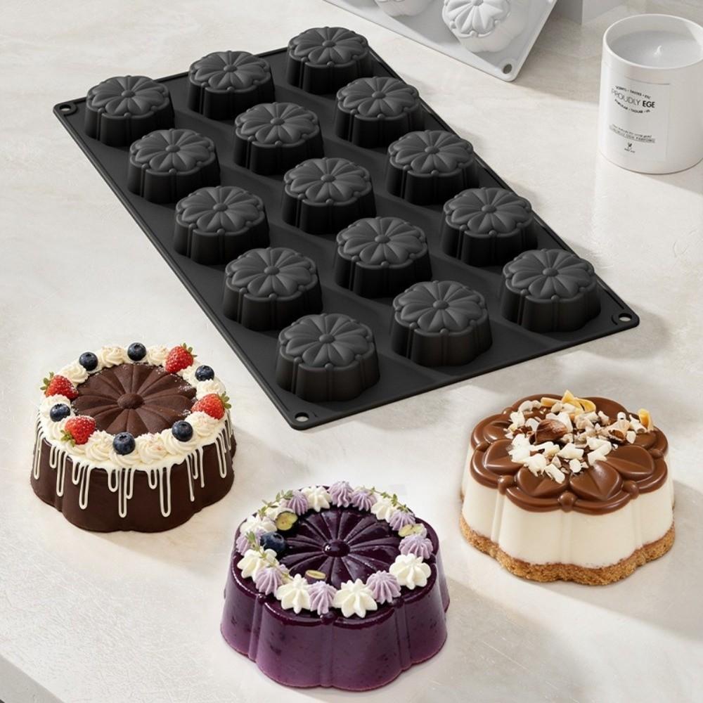 15-Cell Flower Design Chocolate Mold Food Grade Silicone 3D Simulated French Pastry Mold Flexible Reusable Mousse Cake Mould