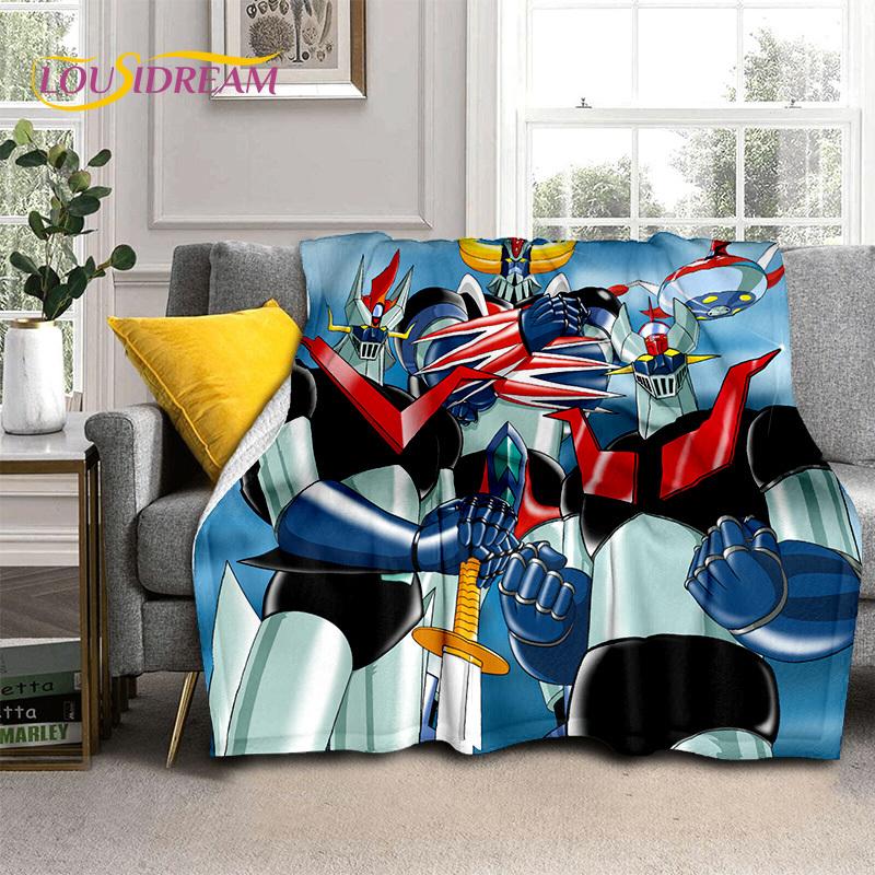 3D Cartoon UFO Robot Grendizer Anime Soft Blankets,Keep Warm Flannel Throw Blanket for Picnic Beds Sofa Home Bedroom Gifts Kids