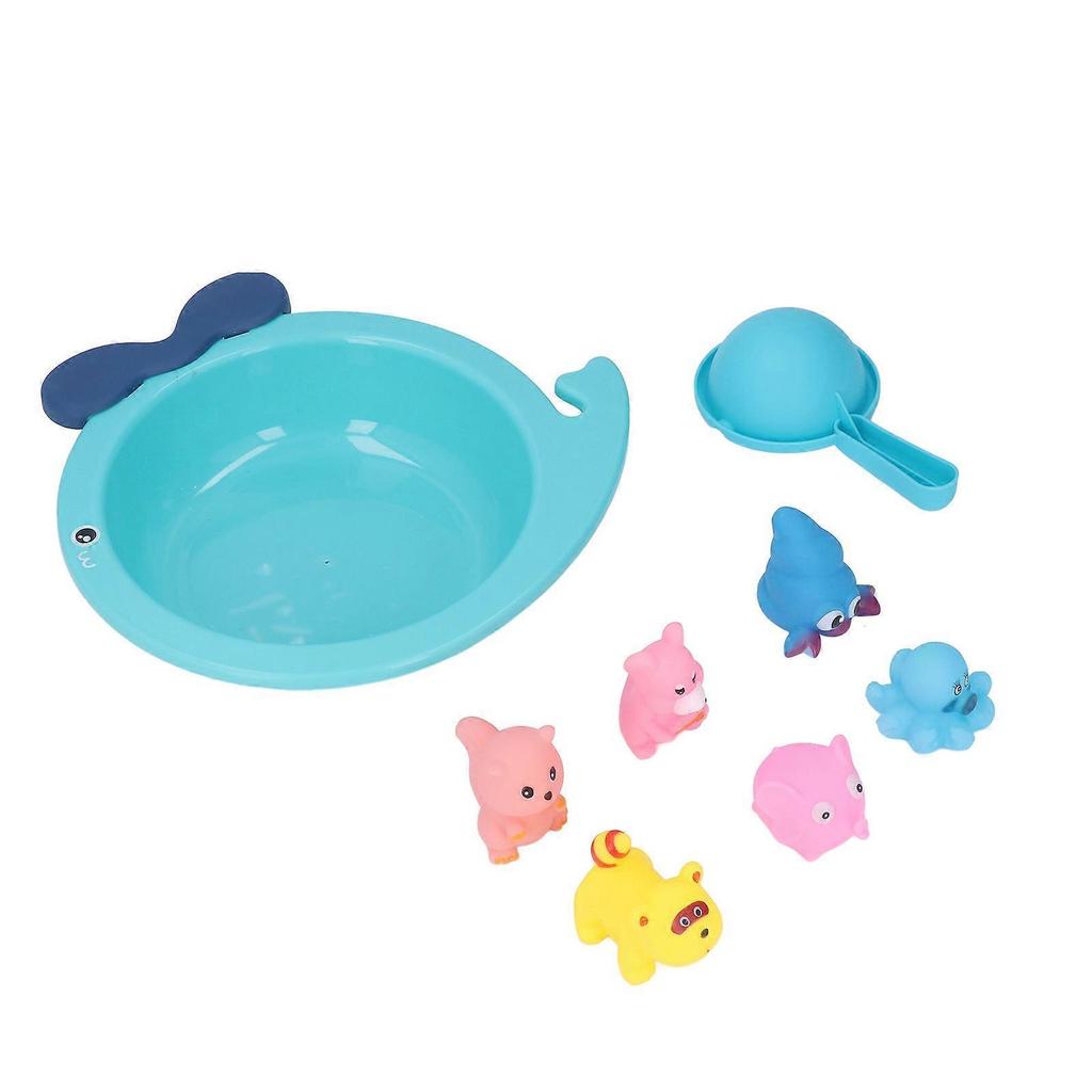 Baby Shower Bath Toy 6 Floating Animals BB Squeaker Spoon Basin Water Play Bathtub Toys